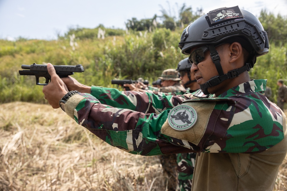 Members of Indonesian Korps Marinir, 1st Recon Bn. Marines conduct live-fire range