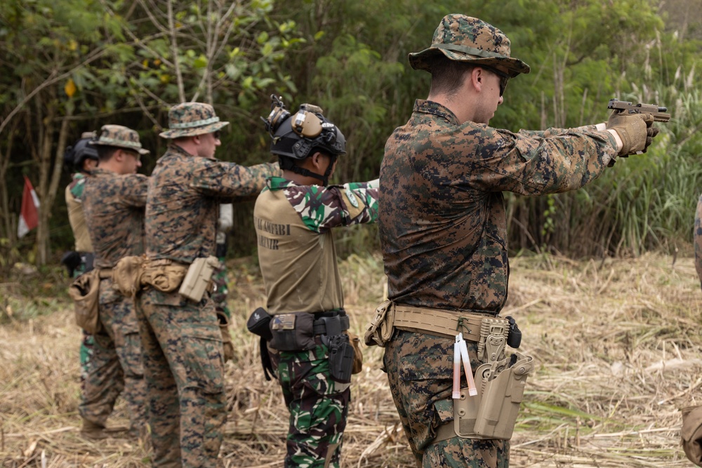 Members of Indonesian Korps Marinir, 1st Recon Bn. Marines conduct live-fire range