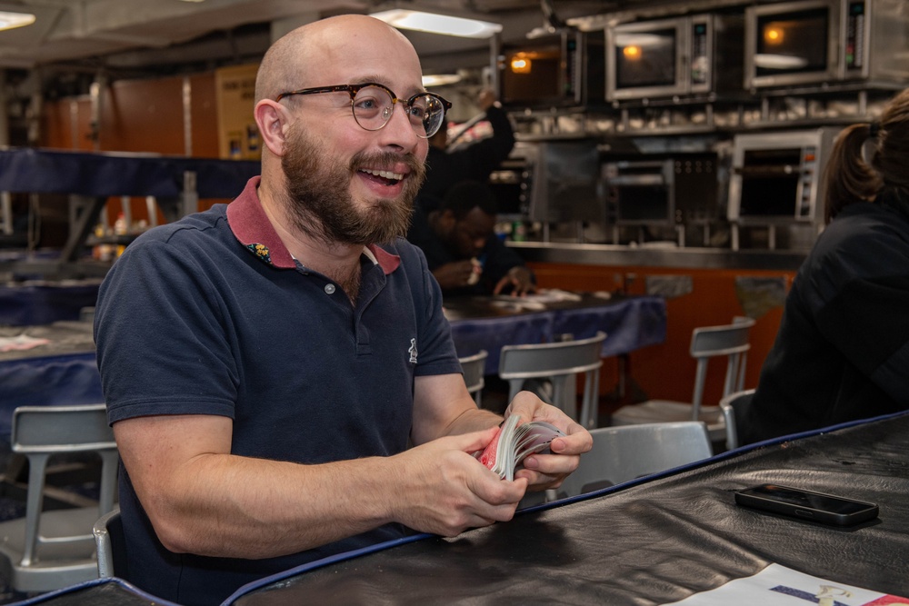 USS Ronald Reagan (CVN 76) Sailors play board games during Morale, Welfare, and Recreation event