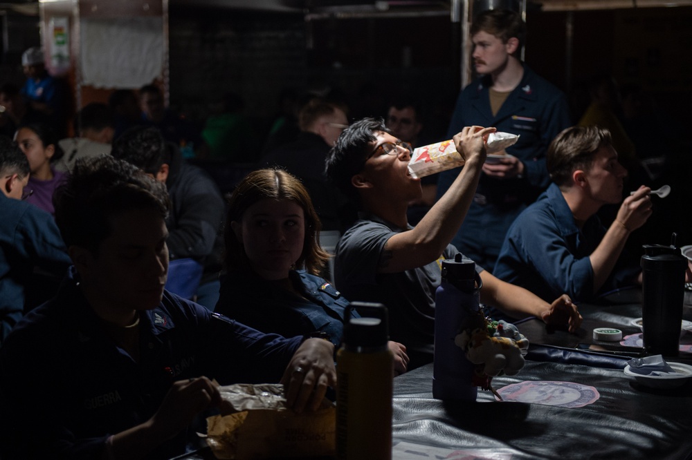 USS Ronald Reagan (CVN76) Sailors participate in an ice cream social