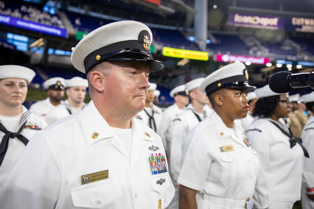 U.S. Marines and Sailors Reenlist at the Miami Marlins Game