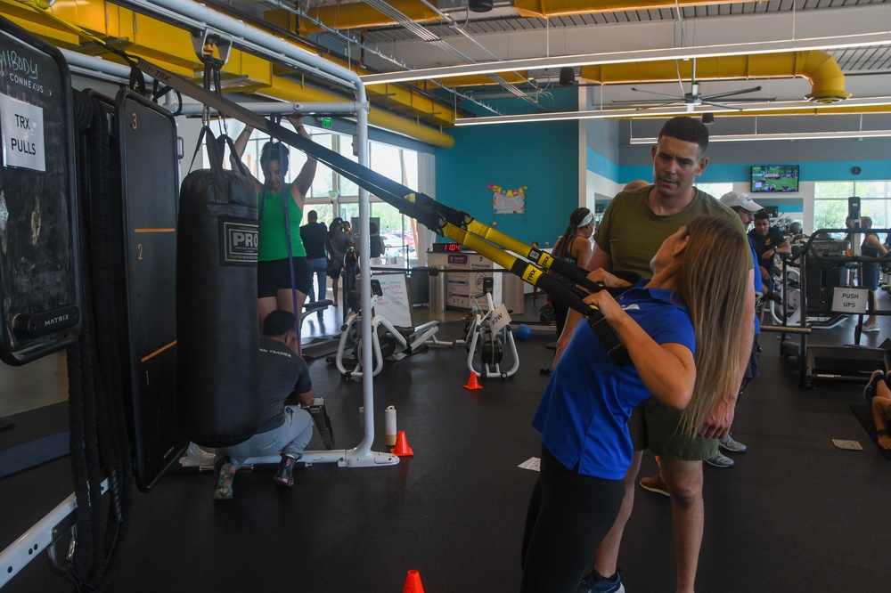 U.S. Sailors and Marines attend a Healthy Kids event at the Hallandale Beach Family Center during Fleet Week Miami 2024