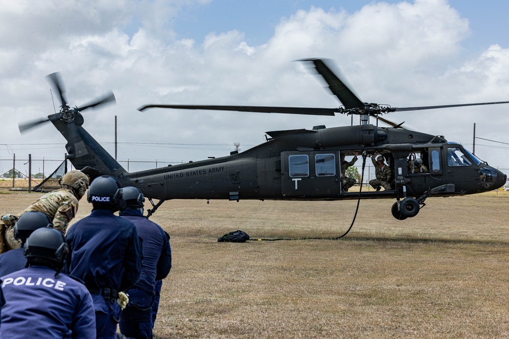 7th Special Operations Group (Airborne) Soldiers lead fast rope training for 8 partner nations