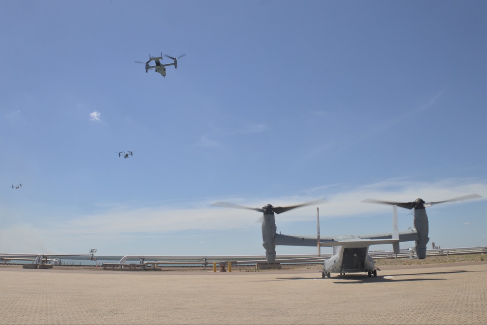 MRF-D 24.3: MV-22B Ospreys take off for first flight of MRF-D 24.3 rotation