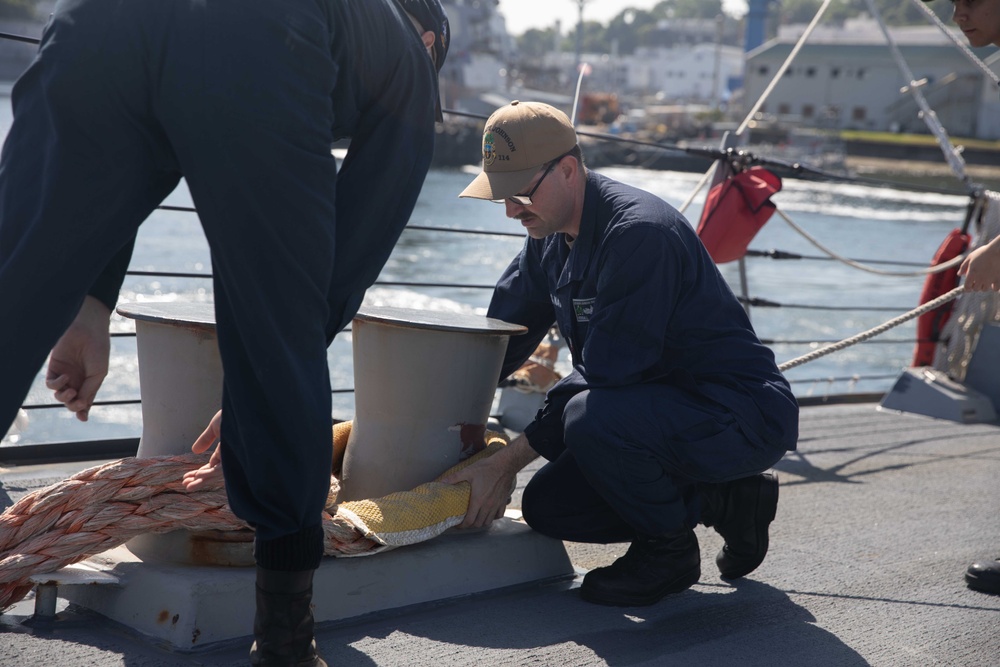 USS Ralph Johnson conducts a sea-and-anchor evolution