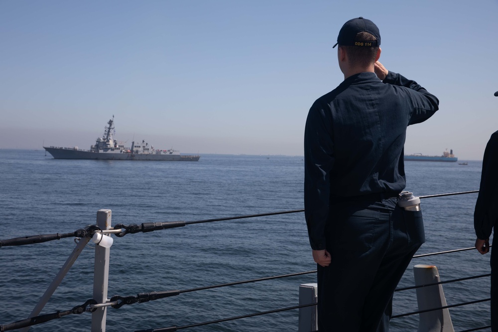 USS Ralph Johnson conducts a sea-and-anchor evolution