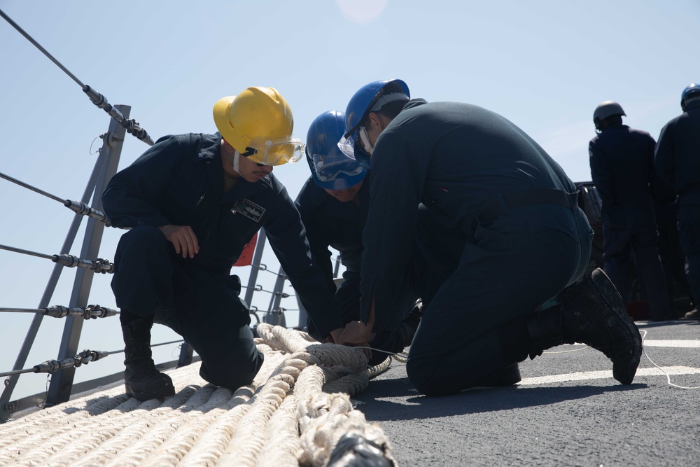 USS Ralph Johnson conducts a sea-and-anchor evolution