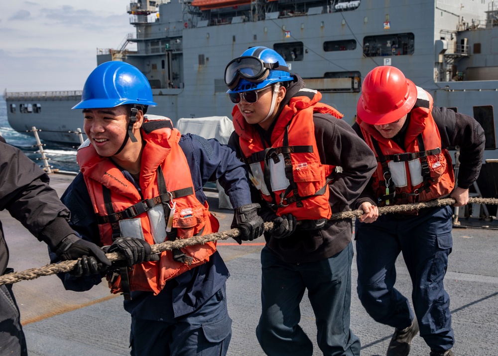USS Dewey Conducts Replenishment-at-Sea with USNS Cesar Chavez, April 11