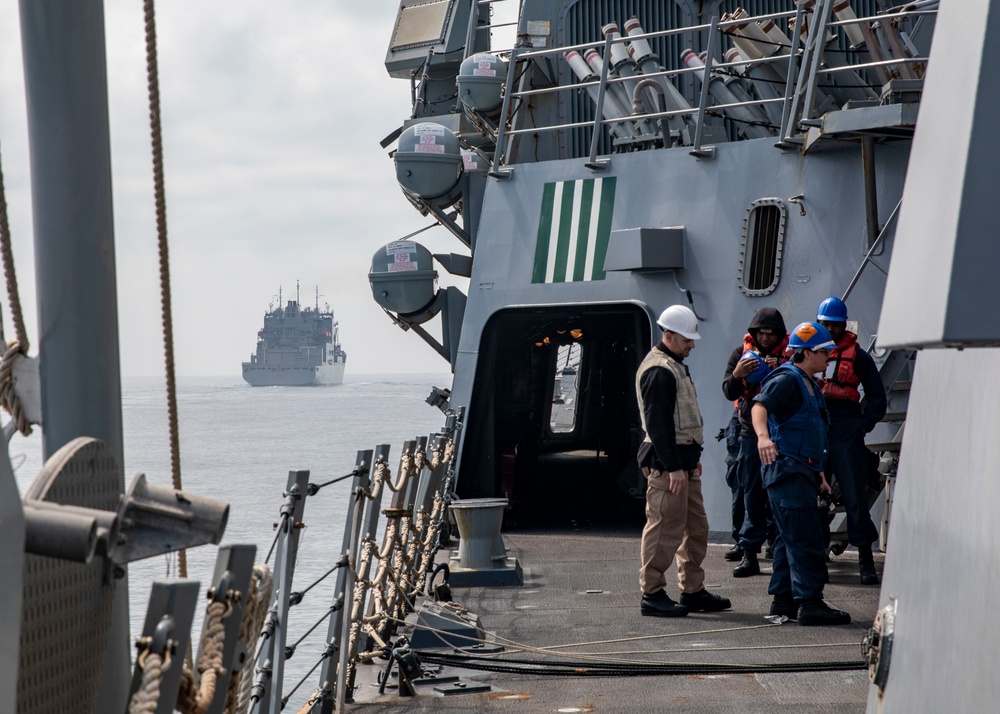 USS Dewey Conducts Replenishment-at-Sea with USNS Cesar Chavez, April 11