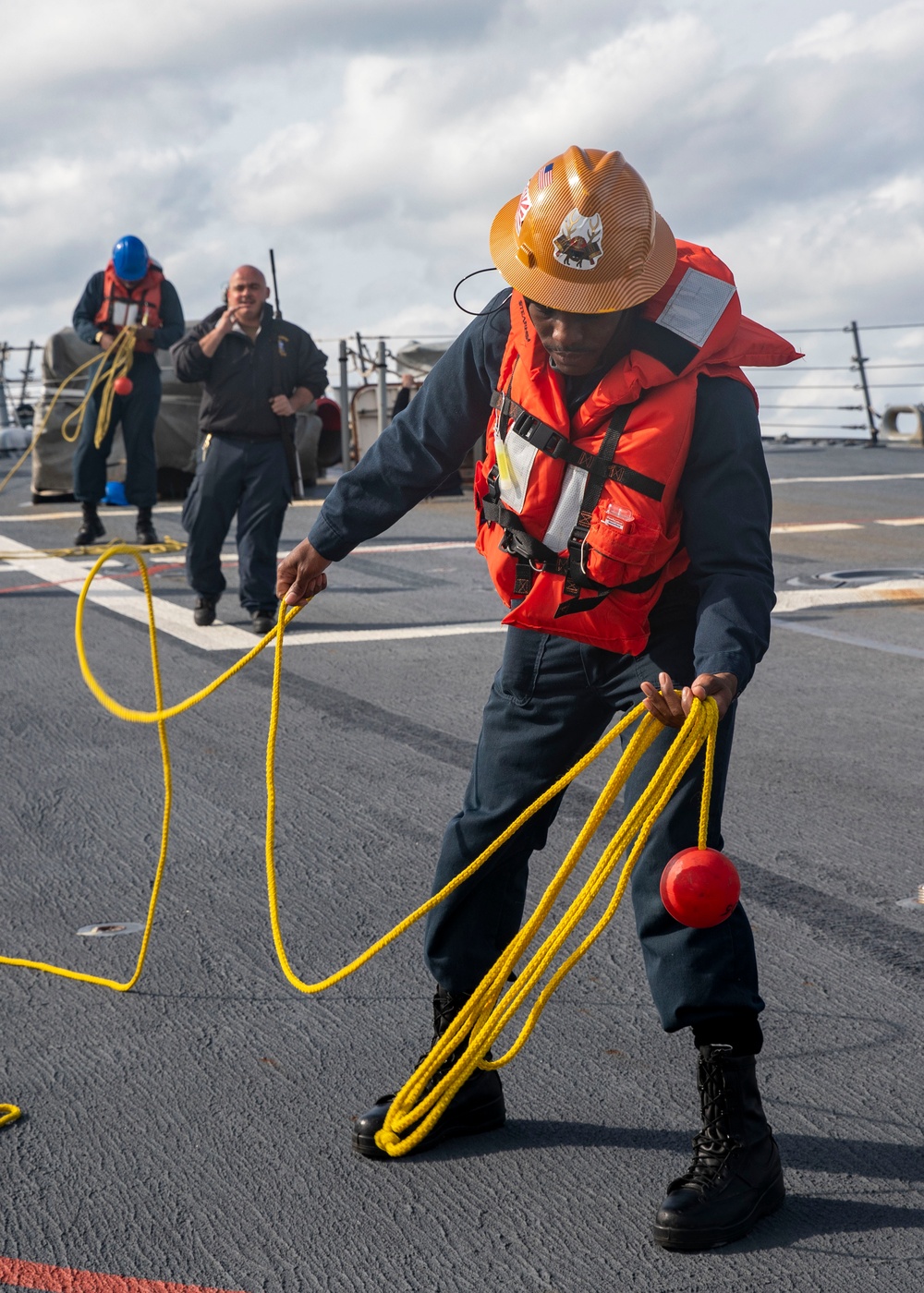 Sailors Conduct Man Overboard Drill Aboard USS Dewey, April 23