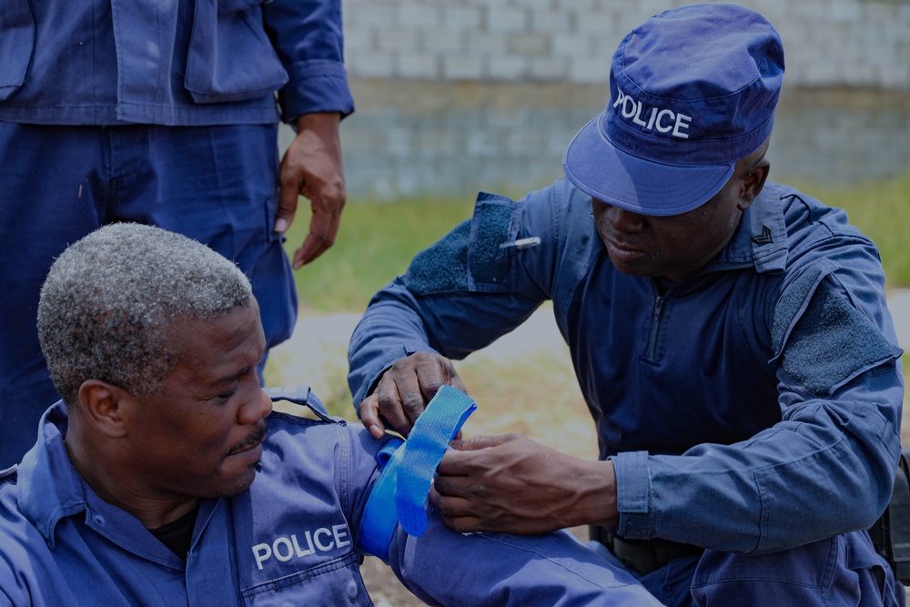 The Barbados Police Force conduct medical and weapons training during TRADEWINDS 24