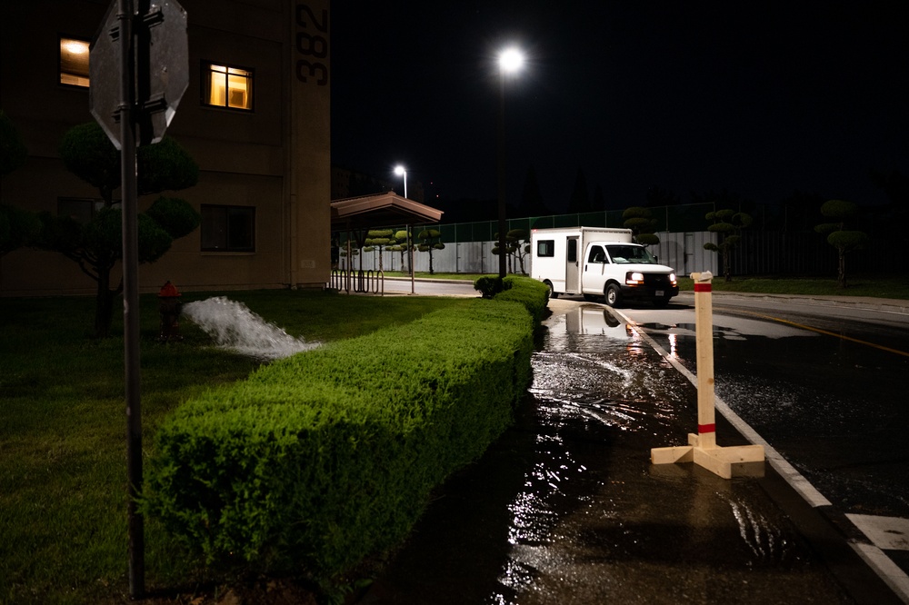 51st CES repairs fire hydrant after simulated missile attack during BH 24-1