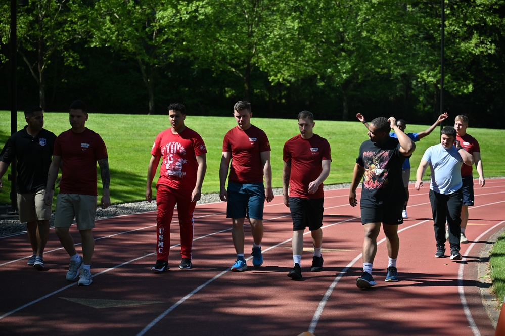 Wounded Warrior Regiment Members participate in a warrior athlete reconditioning program training camp at Nike World Headquarters