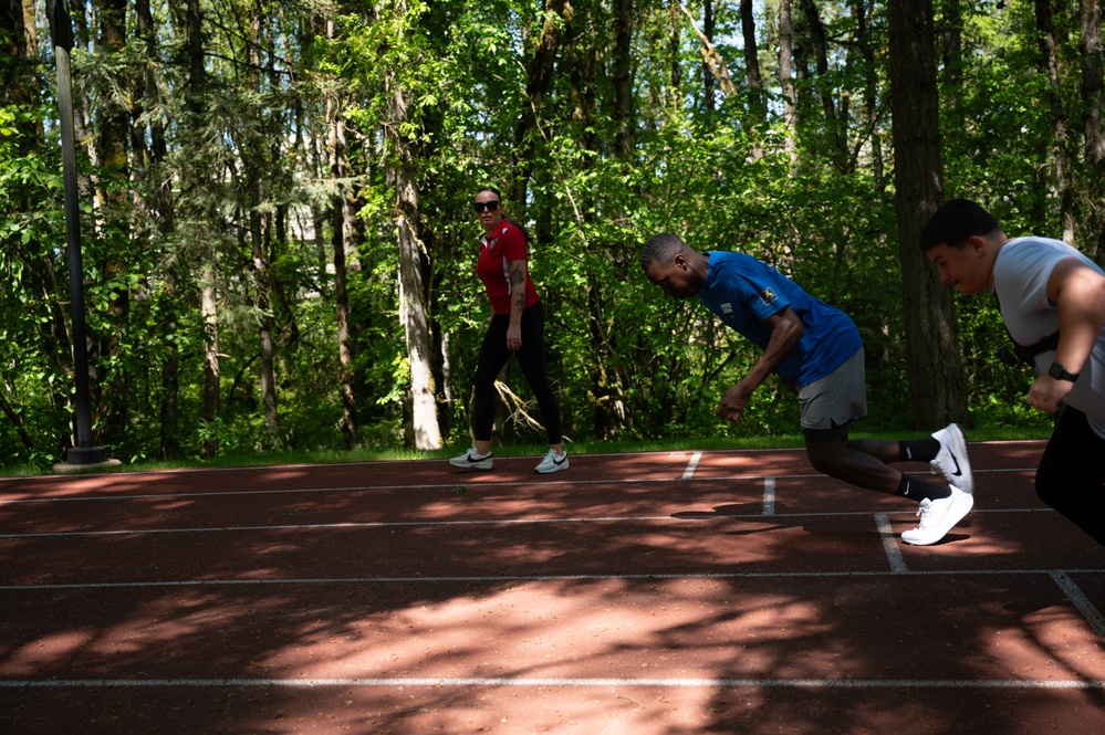 Wounded Warrior Regiment Members participate in a warrior athlete reconditioning program training camp at Nike World Headquarters