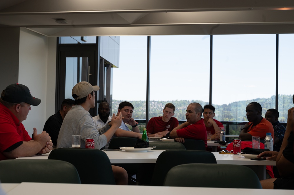 Wounded Warrior Regiment Members participate in a warrior athlete reconditioning program training camp at Nike World Headquarters