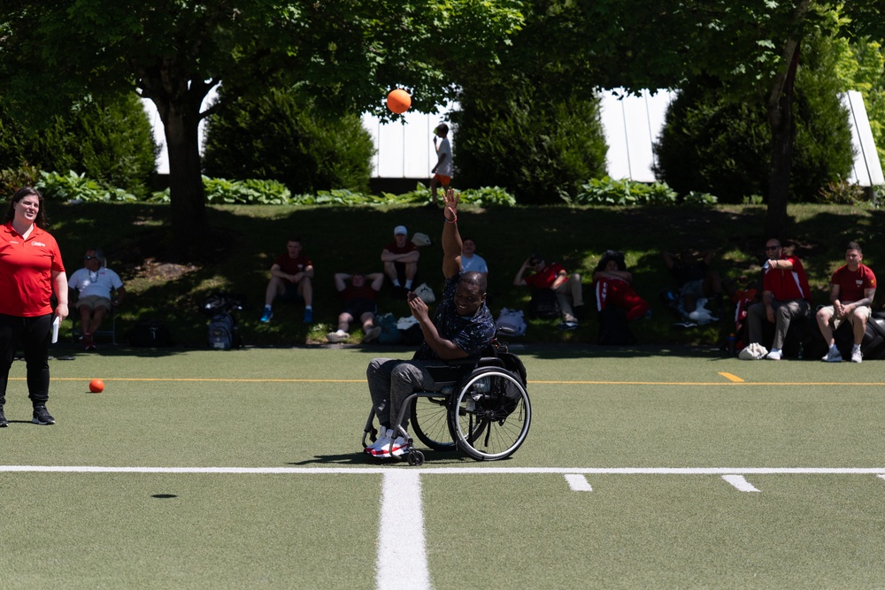 Wounded Warrior Regiment Members participate in a warrior athlete reconditioning program training camp at Nike World Headquarters