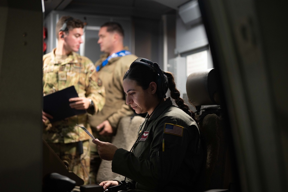 KC-46A Pegasus crew conducts nighttime preflight inspection