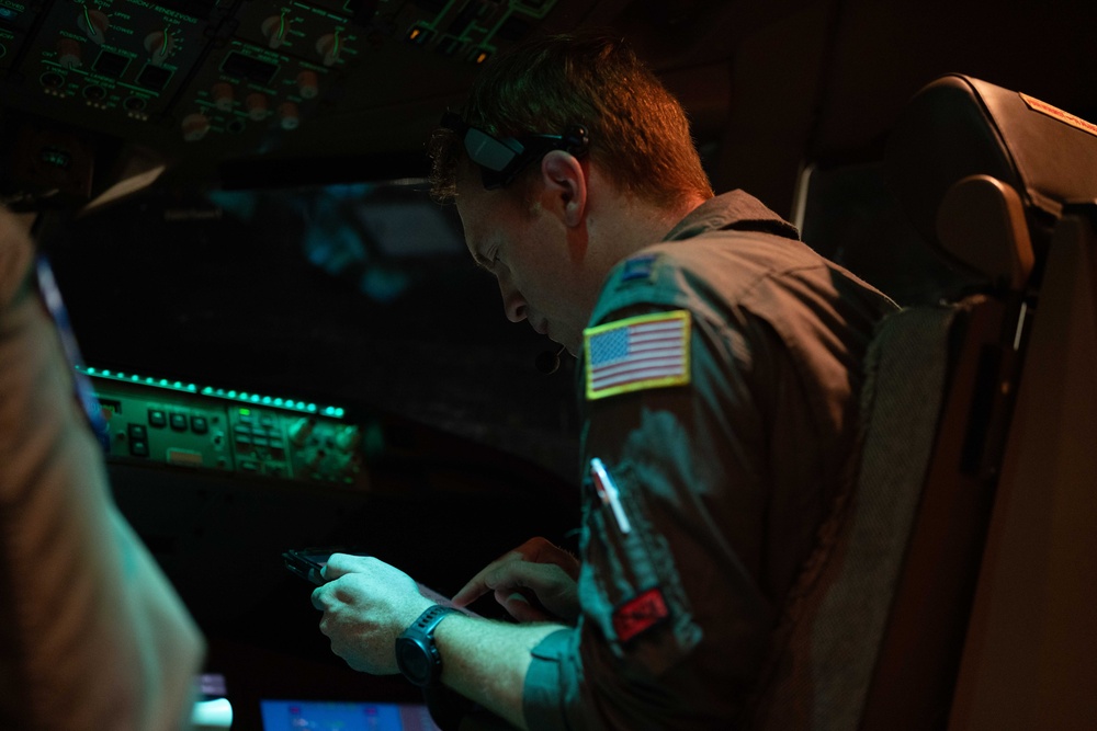 KC-46A Pegasus crew conducts nighttime preflight inspection