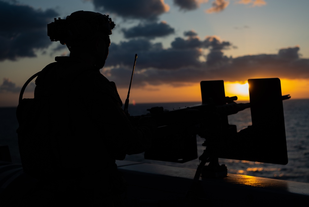 USS New York (LPD 21) Training At Daybreak