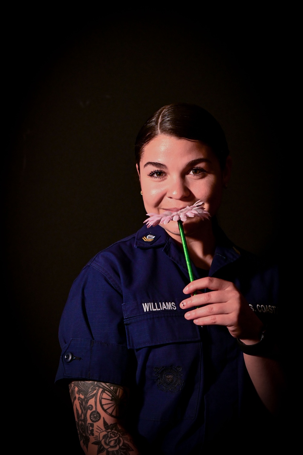 Petty Officer 2nd Class Shelby Williams poses for a Women's History Month photoshoot