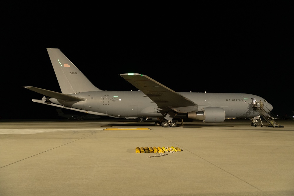 KC-46A Pegasus crew conducts nighttime preflight inspection