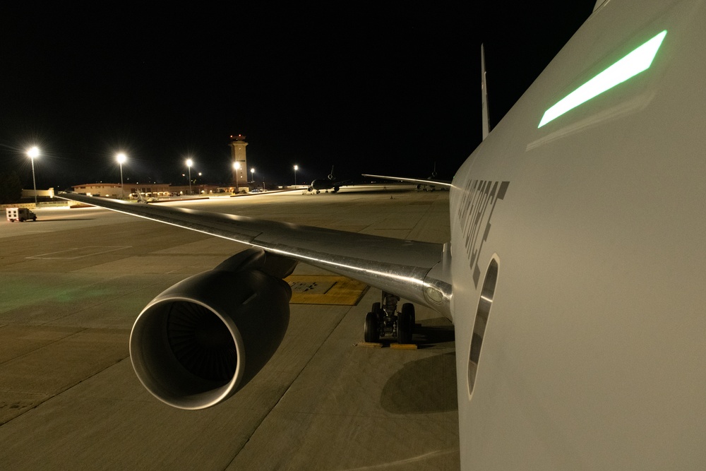 KC-46A Pegasus crew conducts nighttime preflight inspection