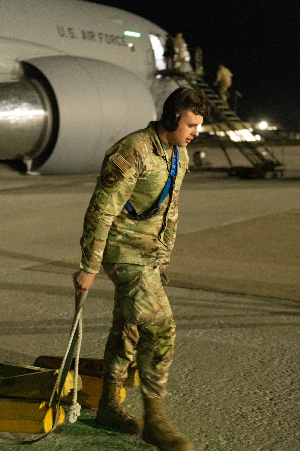 KC-46A Pegasus crew conducts nighttime preflight inspection