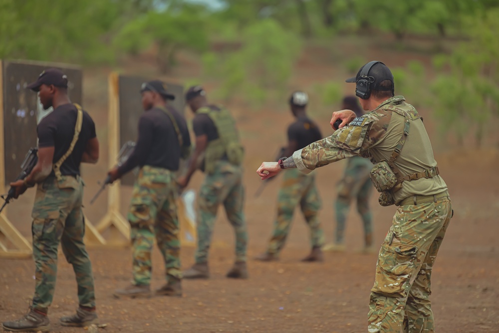 Ghana Armed Forces participate in a weapons tactical training course during Flintlock 24