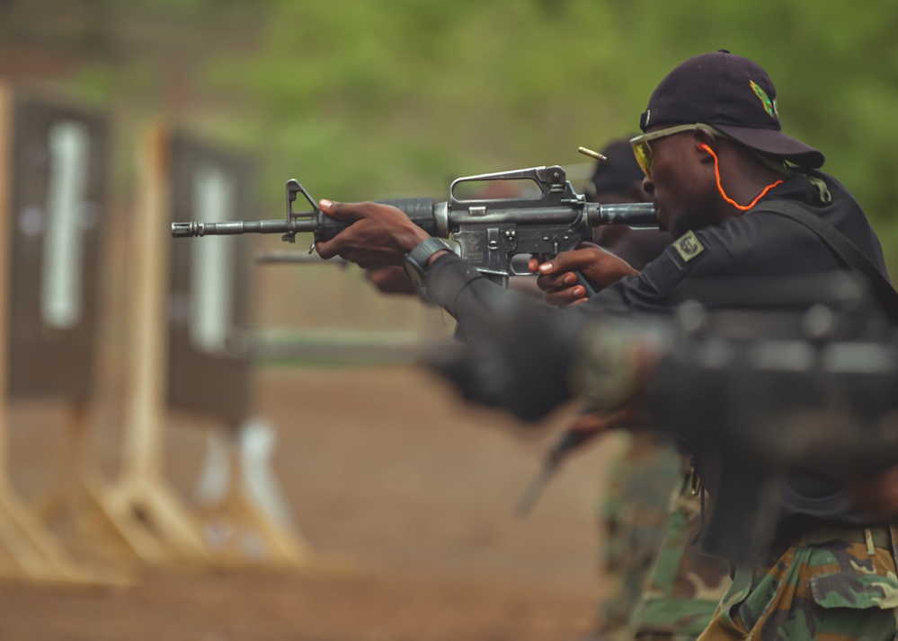 Ghana Armed Forces participate in a weapons tactical training course during Flintlock 24