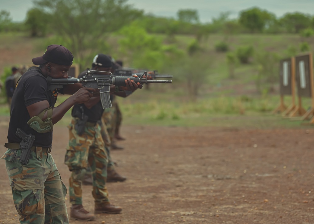 Ghana Armed Forces participate in a weapons tactical training course during Flintlock 24