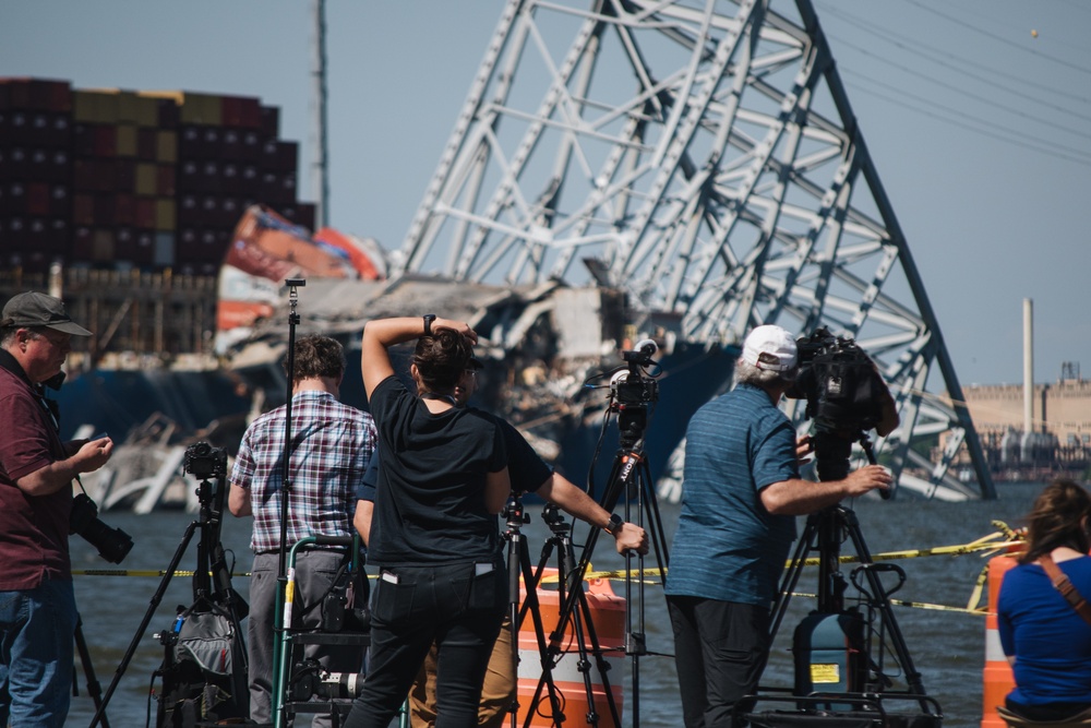 U.S. Army Corps of Engineers leadership conduct media availability following controlled demolition of Francis Scott Key Bridge wreckage