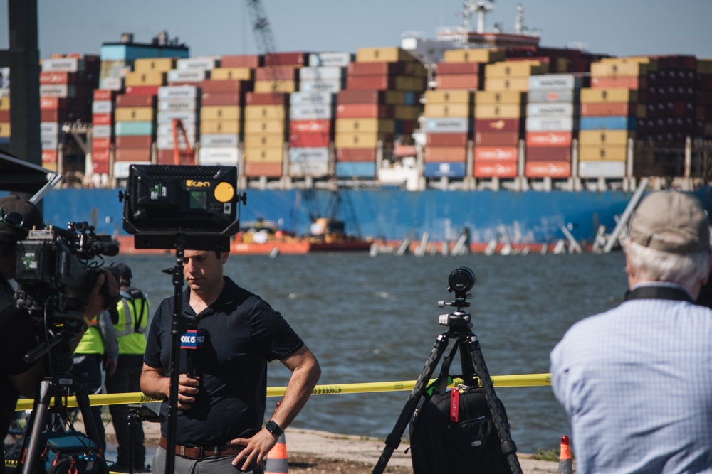 U.S. Army Corps of Engineers leadership conduct media availability following controlled demolition of Francis Scott Key Bridge wreckage