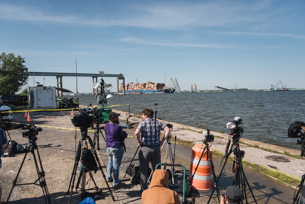 U.S. Army Corps of Engineers leadership conduct media availability following controlled demolition of Francis Scott Key Bridge wreckage