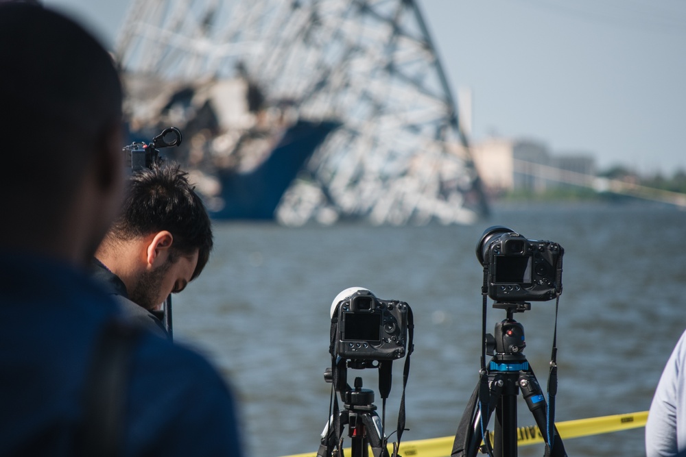 U.S. Army Corps of Engineers leadership conduct media availability following controlled demolition of Francis Scott Key Bridge wreckage