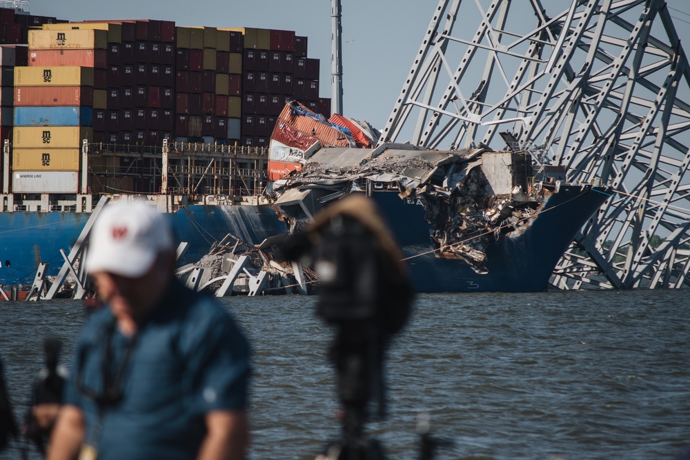 U.S. Army Corps of Engineers leadership conduct media availability following controlled demolition of Francis Scott Key Bridge wreckage