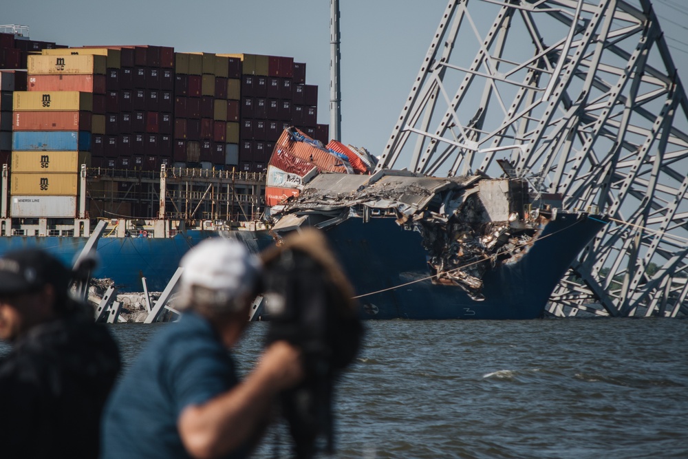 U.S. Army Corps of Engineers leadership conduct media availability following controlled demolition of Francis Scott Key Bridge wreckage