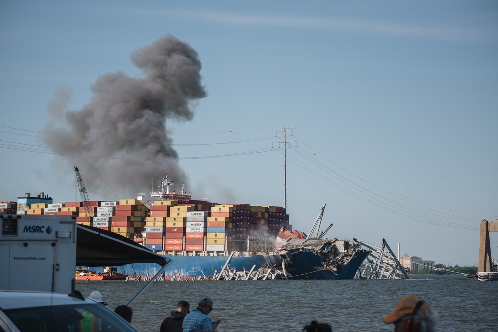 U.S. Army Corps of Engineers leadership conduct media availability following controlled demolition of Francis Scott Key Bridge wreckage