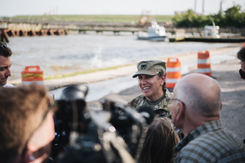 U.S. Army Corps of Engineers leadership conduct media availability following controlled demolition of Francis Scott Key Bridge wreckage