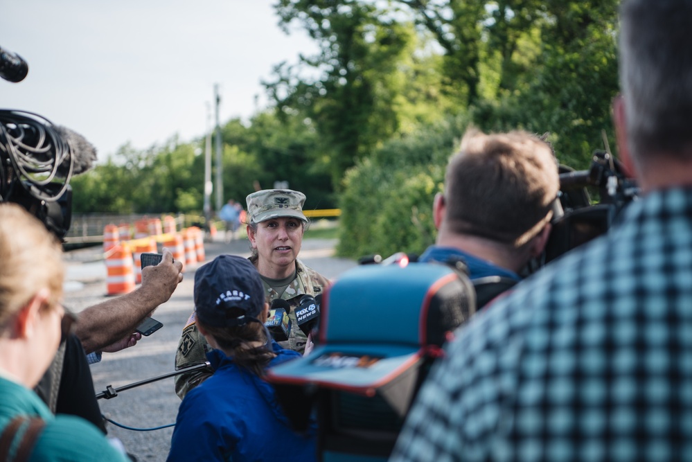 U.S. Army Corps of Engineers leadership conduct media availability following controlled demolition of Francis Scott Key Bridge wreckage