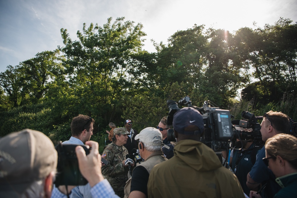 U.S. Army Corps of Engineers leadership conduct media availability following controlled demolition of Francis Scott Key Bridge wreckage