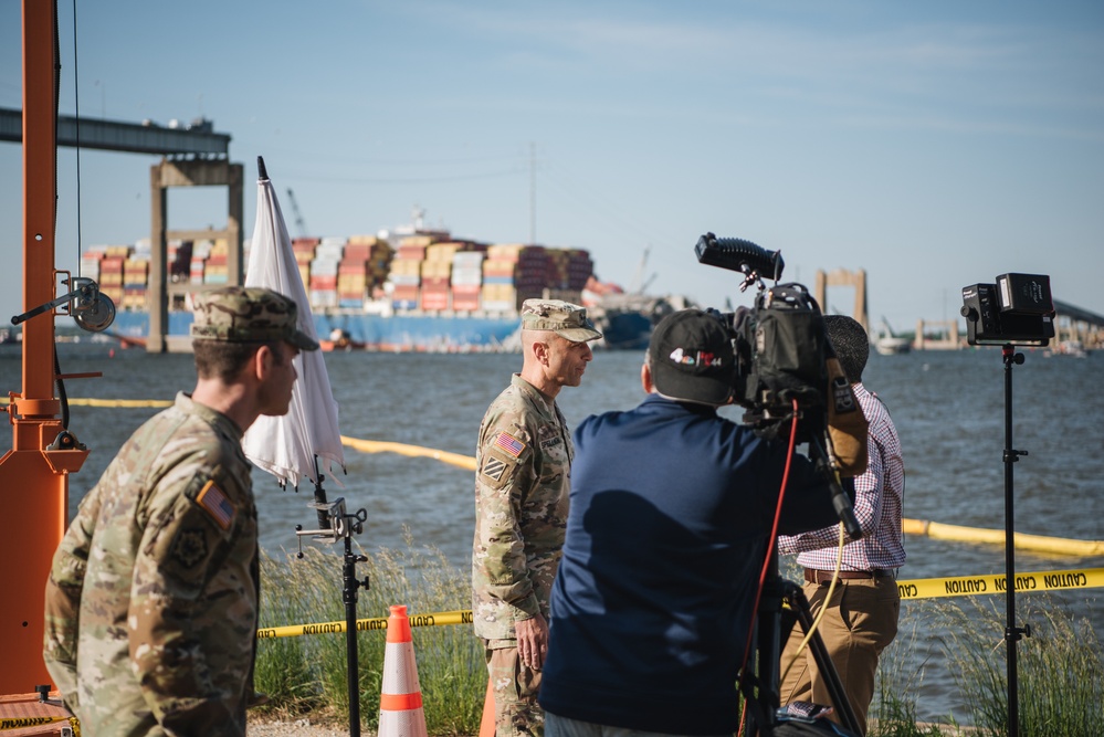 U.S. Army Corps of Engineers leadership conduct media availability following controlled demolition of Francis Scott Key Bridge wreckage