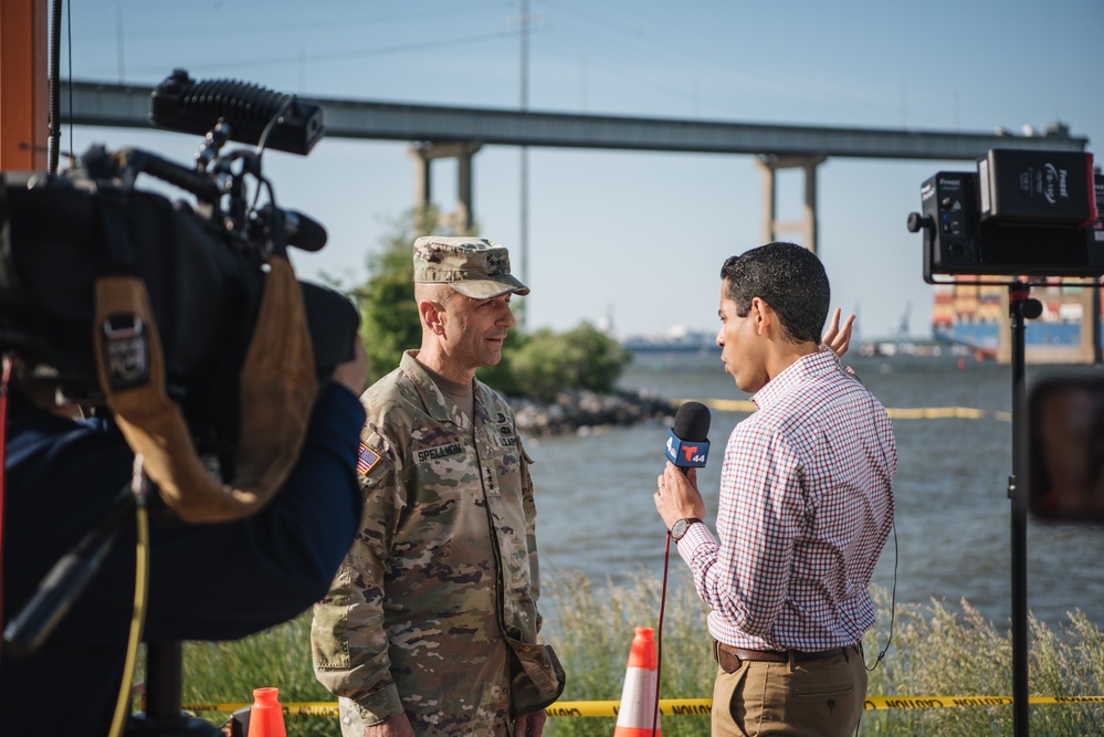 U.S. Army Corps of Engineers leadership conduct media availability following controlled demolition of Francis Scott Key Bridge wreckage