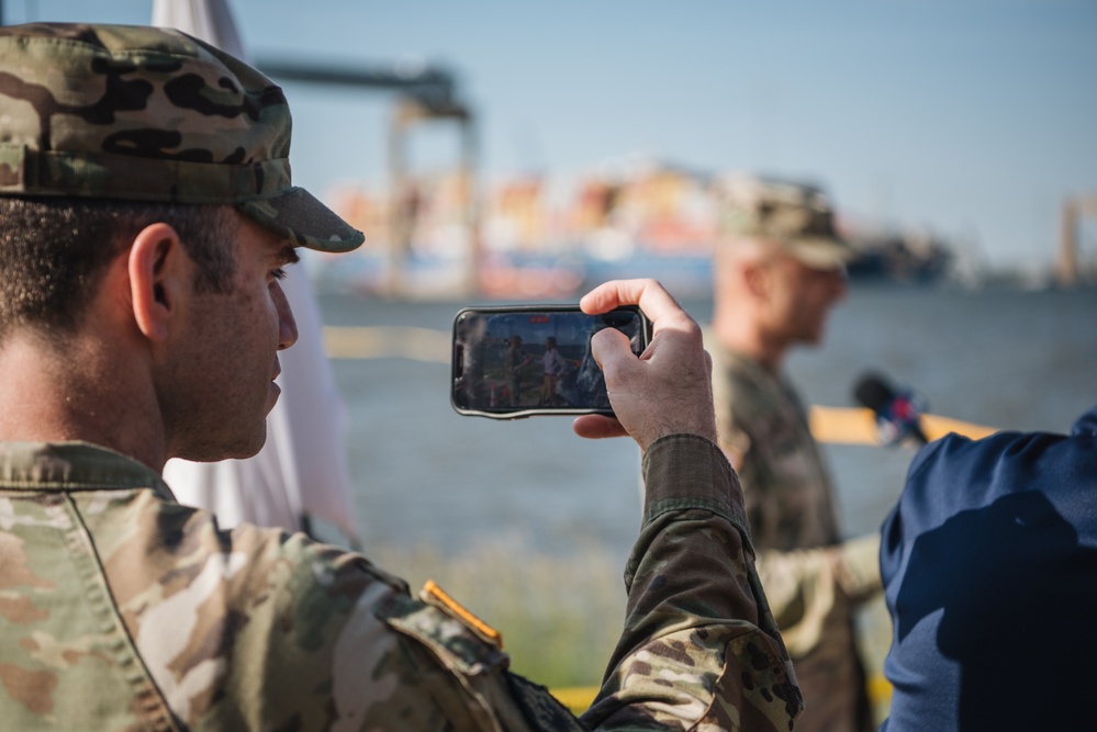 U.S. Army Corps of Engineers leadership conduct media availability following controlled demolition of Francis Scott Key Bridge wreckage