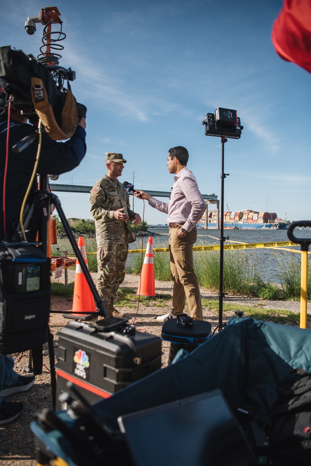 U.S. Army Corps of Engineers leadership conduct media availability following controlled demolition of Francis Scott Key Bridge wreckage