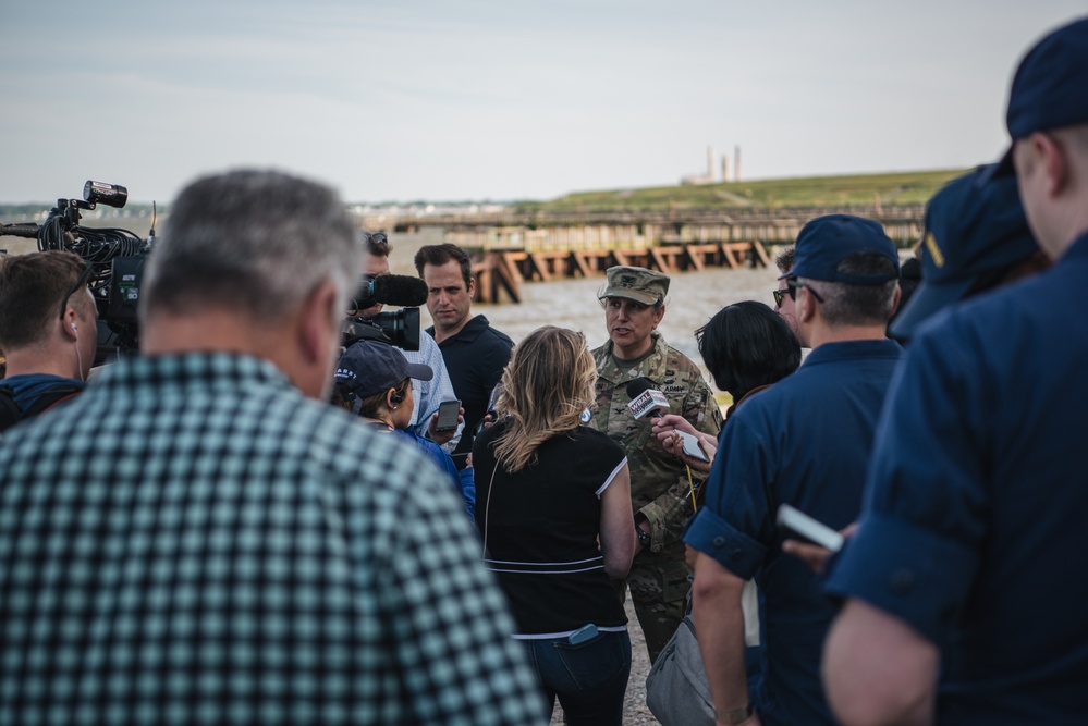 U.S. Army Corps of Engineers leadership conduct media availability following controlled demolition of Francis Scott Key Bridge wreckage