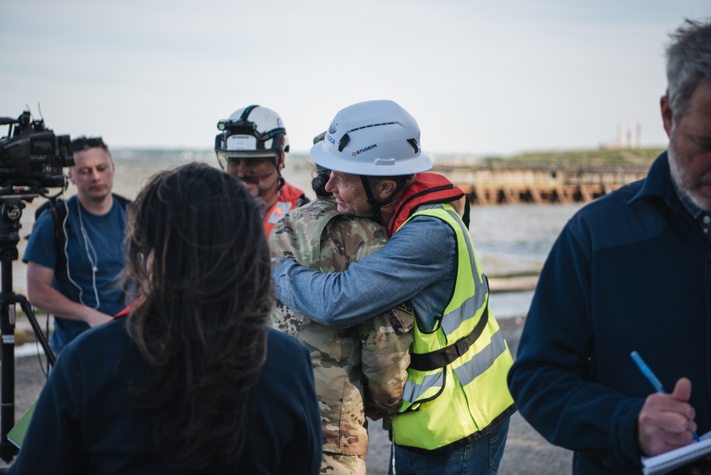 U.S. Army Corps of Engineers leadership conduct media availability following controlled demolition of Francis Scott Key Bridge wreckage