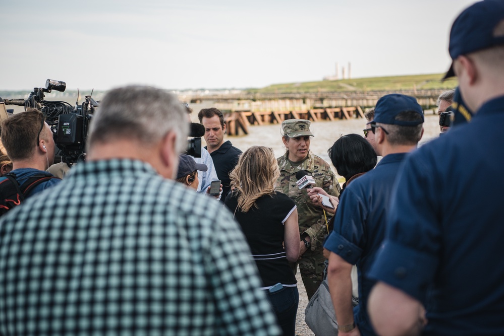 U.S. Army Corps of Engineers leadership conduct media availability following controlled demolition of Francis Scott Key Bridge wreckage