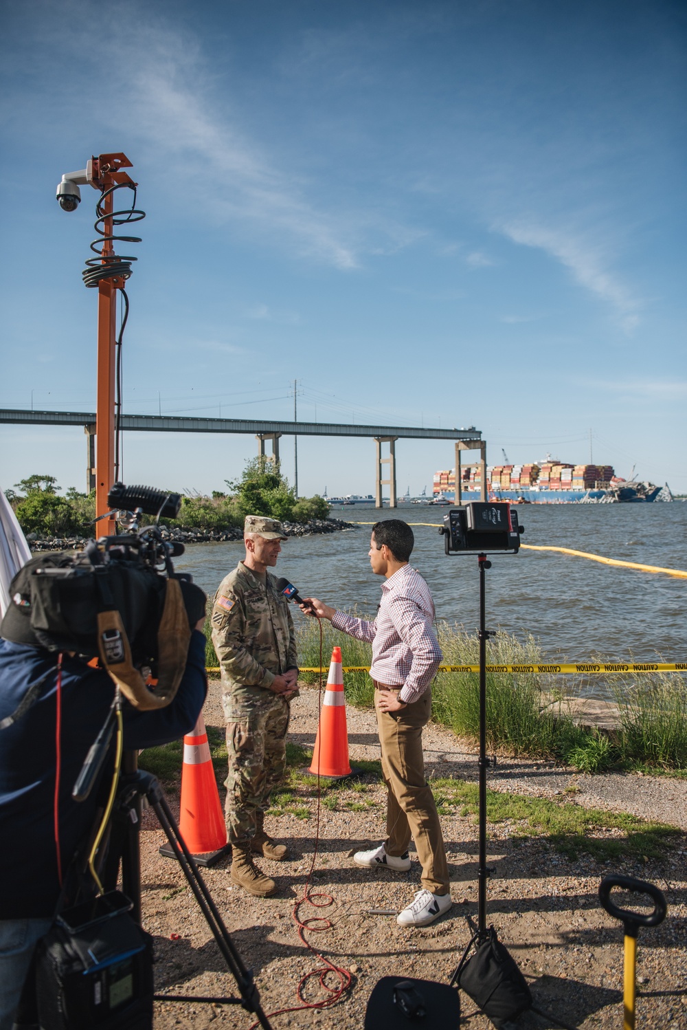 U.S. Army Corps of Engineers leadership conduct media availability following controlled demolition of Francis Scott Key Bridge wreckage