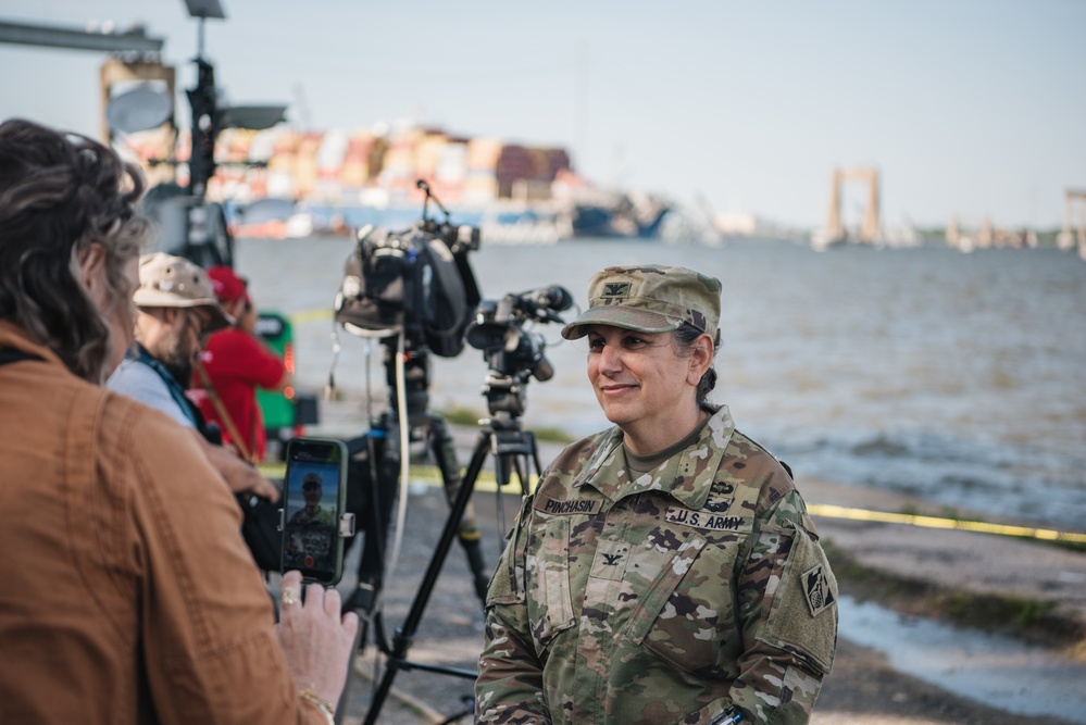 U.S. Army Corps of Engineers leadership conduct media availability following controlled demolition of Francis Scott Key Bridge wreckage