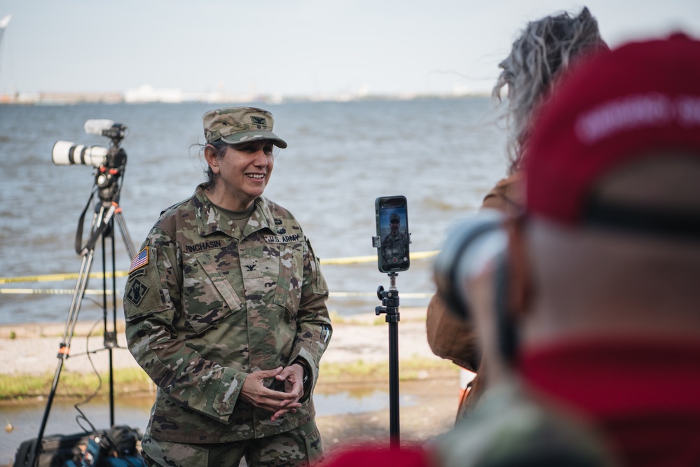 U.S. Army Corps of Engineers leadership conduct media availability following controlled demolition of Francis Scott Key Bridge wreckage